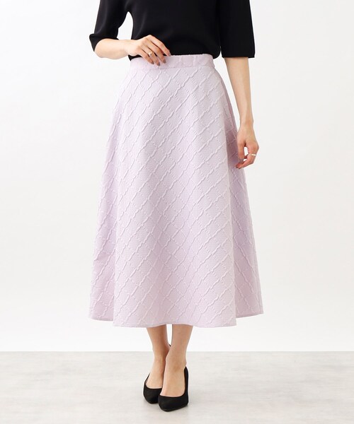 couture brooch（クチュールブローチ）の「◆【S-LL/着心地ラクチン、きれい見え】ぽこぽこジャカードフレアスカート（スカート・レディース・ライトパープル/ブラック/ブラウン系その他・36/38/40/42）」の13枚目の写真