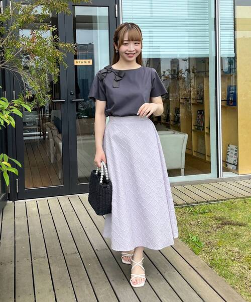 couture brooch（クチュールブローチ）の「◆【S-LL/着心地ラクチン、きれい見え】ぽこぽこジャカードフレアスカート（スカート・レディース・ライトパープル/ブラック/ブラウン系その他・36/38/40/42）」の16枚目の写真