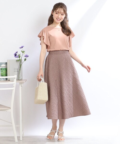 couture brooch（クチュールブローチ）の「◆【S-LL/着心地ラクチン、きれい見え】ぽこぽこジャカードフレアスカート（スカート・レディース・ライトパープル/ブラック/ブラウン系その他・36/38/40/42）」の19枚目の写真