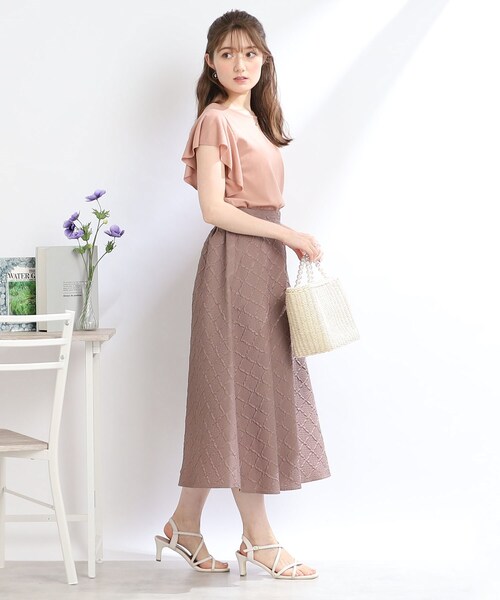 couture brooch（クチュールブローチ）の「◆【S-LL/着心地ラクチン、きれい見え】ぽこぽこジャカードフレアスカート（スカート・レディース・ライトパープル/ブラック/ブラウン系その他・36/38/40/42）」の20枚目の写真