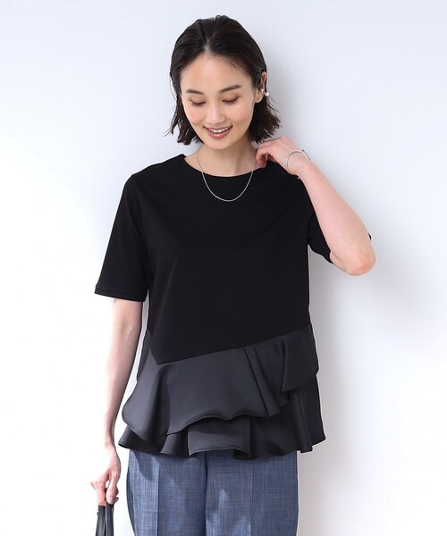 「INDIVI」 半袖カットソー 38 ブラック レディース INDIVI 「INDIVI」 半袖Tシャツ 38 ブラック レディース