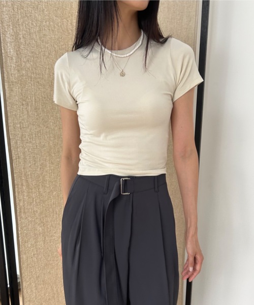 Didot.showroom(ディドット ショールーム)の「ベーシッククロップドコンパクトT(Tシャツ/カットソー・レディース・ベージュ/ブラック/ヘザーグレー/ホワイト・FREE)」の4枚目の写真