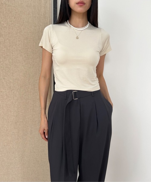Didot.showroom(ディドット ショールーム)の「ベーシッククロップドコンパクトT(Tシャツ/カットソー・レディース・ベージュ/ブラック/ヘザーグレー/ホワイト・FREE)」の18枚目の写真