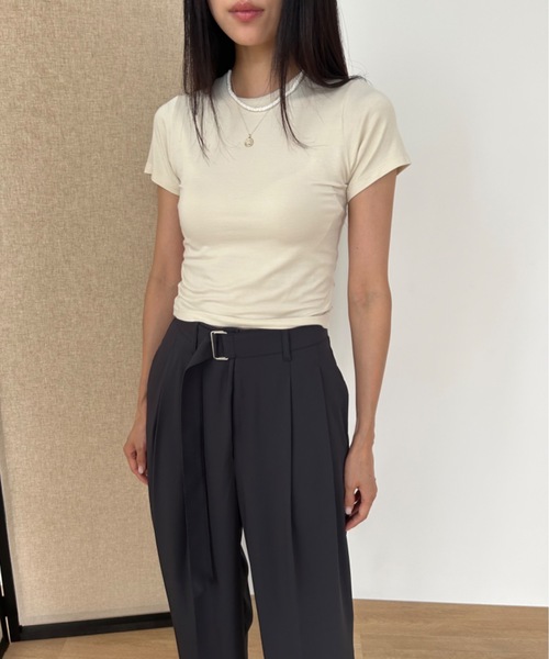 Didot.showroom(ディドット ショールーム)の「ベーシッククロップドコンパクトT(Tシャツ/カットソー・レディース・ベージュ/ブラック/ヘザーグレー/ホワイト・FREE)」の22枚目の写真