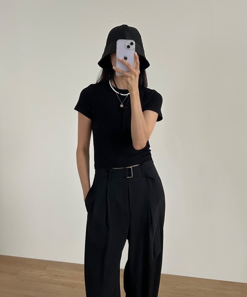 Didot.showroom(ディドット ショールーム)の「ベーシッククロップドコンパクトT(Tシャツ/カットソー・レディース・ベージュ/ブラック/ヘザーグレー/ホワイト・FREE)」の11枚目の写真