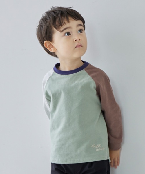 petit main（プティマイン）の「【ＧＯＯＤＰＲＩＣＥ】配色ラグランＴ（Tシャツ/カットソー・キッズ・オフホワイト/パープル/ライトカーキ・130cm/120cm/110cm/80ｃｍ/100cm/90cm）」の3枚目の写真