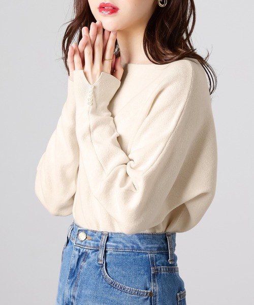 CHAN ME(チャンミ)の「袖パールドルマンニット(ニット/セーター・レディース・ブラック/ホワイト/ラベンダー/パープル/グレイッシュベージュ・MEDIUM/X-LARGE/LARGE)」の11枚目の写真