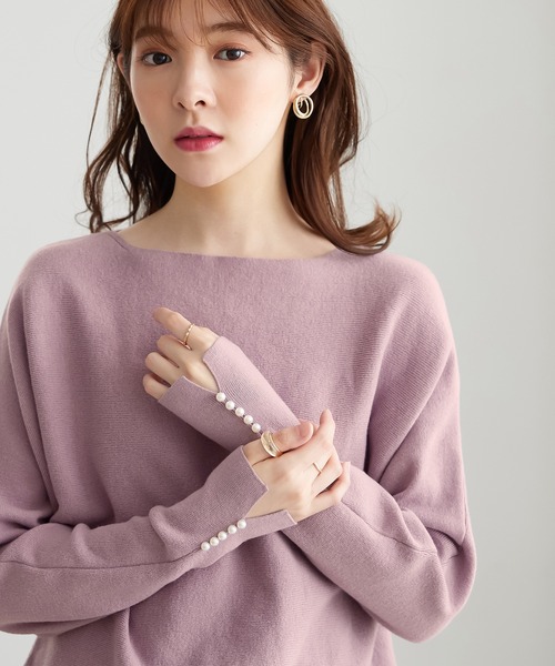 CHAN ME(チャンミ)の「袖パールドルマンニット(ニット/セーター・レディース・ブラック/ホワイト/ラベンダー/パープル/グレイッシュベージュ・MEDIUM/X-LARGE/LARGE)」の9枚目の写真
