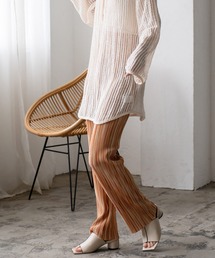 柄波プリーツ生地パンツ