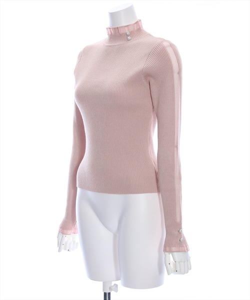clear（クリア）の「シアーフリルネックリブニットトップス（ニット/セーター・レディース・ブラック/アイボリー/ピンクベージュ・F）」の4枚目の写真