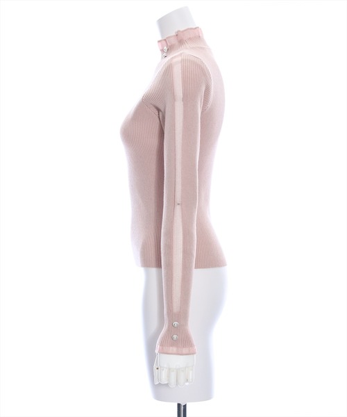 clear（クリア）の「シアーフリルネックリブニットトップス（ニット/セーター・レディース・ブラック/アイボリー/ピンクベージュ・F）」の5枚目の写真