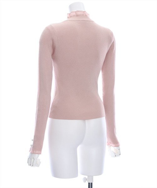 clear（クリア）の「シアーフリルネックリブニットトップス（ニット/セーター・レディース・ブラック/アイボリー/ピンクベージュ・F）」の6枚目の写真
