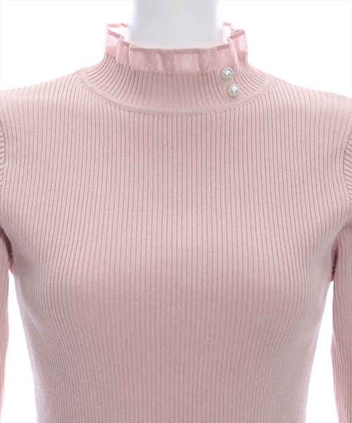 clear（クリア）の「シアーフリルネックリブニットトップス（ニット/セーター・レディース・ブラック/アイボリー/ピンクベージュ・F）」の8枚目の写真