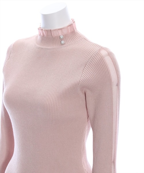 clear（クリア）の「シアーフリルネックリブニットトップス（ニット/セーター・レディース・ブラック/アイボリー/ピンクベージュ・F）」の9枚目の写真