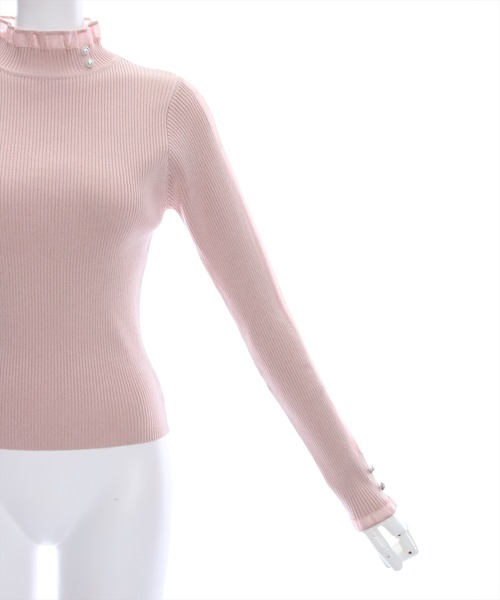 clear（クリア）の「シアーフリルネックリブニットトップス（ニット/セーター・レディース・ブラック/アイボリー/ピンクベージュ・F）」の10枚目の写真