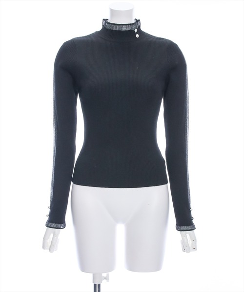 clear（クリア）の「シアーフリルネックリブニットトップス（ニット/セーター・レディース・ブラック/アイボリー/ピンクベージュ・F）」の21枚目の写真