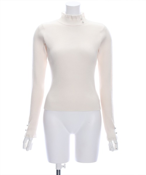 clear（クリア）の「シアーフリルネックリブニットトップス（ニット/セーター・レディース・ブラック/アイボリー/ピンクベージュ・F）」の22枚目の写真