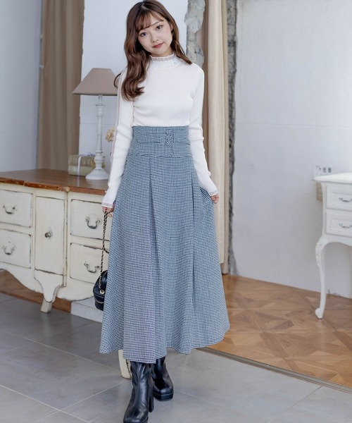 clear（クリア）の「シアーフリルネックリブニットトップス（ニット/セーター・レディース・ブラック/アイボリー/ピンクベージュ・F）」の14枚目の写真