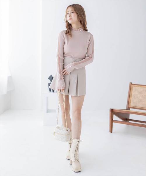 clear（クリア）の「シアーフリルネックリブニットトップス（ニット/セーター・レディース・ブラック/アイボリー/ピンクベージュ・F）」の18枚目の写真