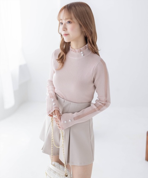 clear（クリア）の「シアーフリルネックリブニットトップス（ニット/セーター・レディース・ブラック/アイボリー/ピンクベージュ・F）」の20枚目の写真