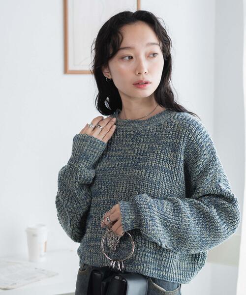 WEGO（ウィゴー）の「WEGO/ミックスカーラーショートニット（ニット/セーター・レディース・サックスブルー/オレンジ/グリーン・FREE）」の2枚目の写真