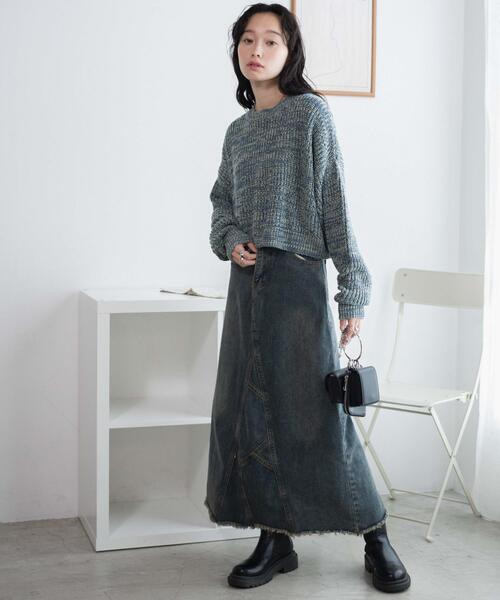 WEGO（ウィゴー）の「WEGO/ミックスカーラーショートニット（ニット/セーター・レディース・サックスブルー/オレンジ/グリーン・FREE）」の5枚目の写真