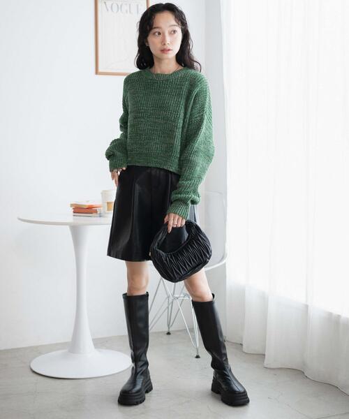 WEGO（ウィゴー）の「WEGO/ミックスカーラーショートニット（ニット/セーター・レディース・サックスブルー/オレンジ/グリーン・FREE）」の4枚目の写真