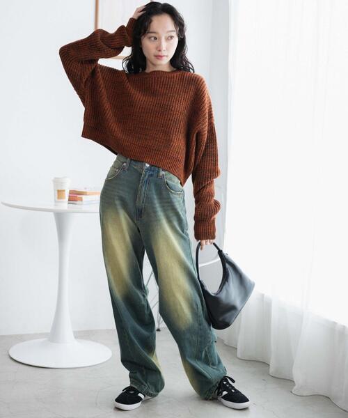 WEGO（ウィゴー）の「WEGO/ミックスカーラーショートニット（ニット/セーター・レディース・サックスブルー/オレンジ/グリーン・FREE）」の6枚目の写真