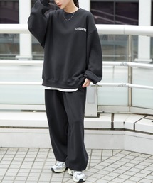 CODDERR（コーダー）の「【CODDERR】アーチロゴ刺繍 ヘビーウェイト裏起毛スウェットセットアップ/ビッグシルエットクルースウェット＆スウェットワイドパンツ（ルームウェア/パジャマ）」