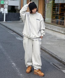 CODDERR（コーダー）の「【CODDERR】アーチロゴ刺繍 ヘビーウェイト裏起毛スウェットセットアップ/ビッグシルエットクルースウェット＆スウェットワイドパンツ（ルームウェア/パジャマ）」