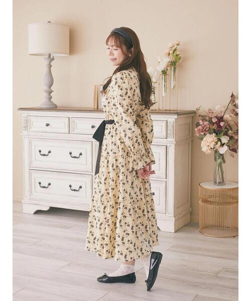 Areeam（アリーム）の「リボン付きティアードワンピース（ワンピース・レディース・ダークブラウン/グリーン系その他/ライトイエロー・FREE）」の14枚目の写真