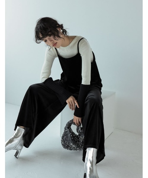 低身長サイズ有]ベロアキャミサロペット（サロペット