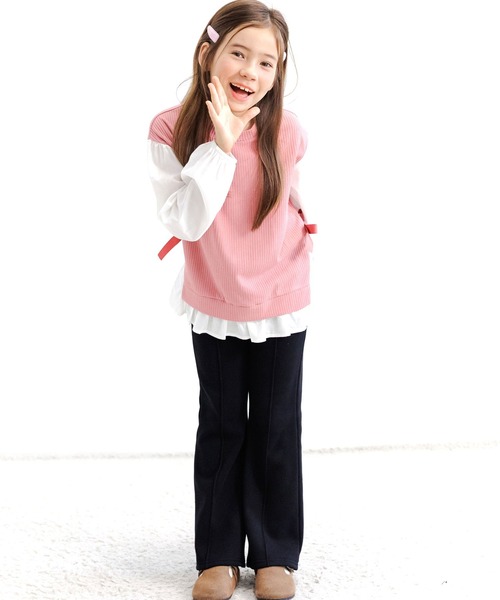 Bee des Bee(ビーデスビー)の「裏起毛 センタータック入りフレアパンツ(スウェットパンツ・キッズ・ブラック/パープル系/グレイッシュベージュ/チャコール/杢グレー・110cm/130cm/140cm/150cm/120cm/100cm)」の10枚目の写真