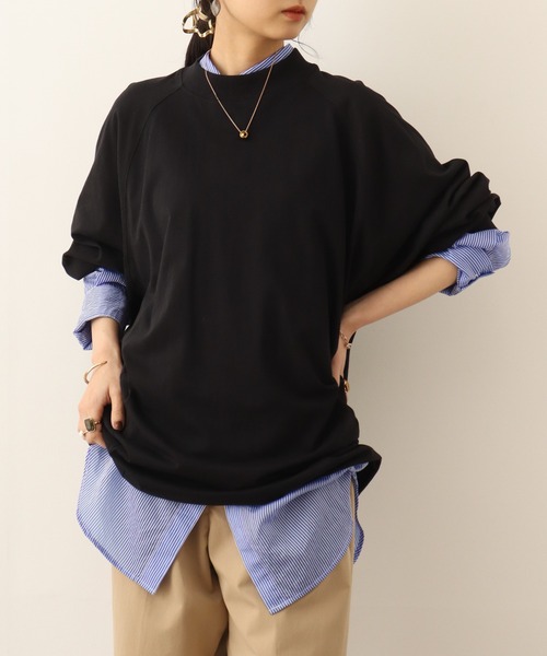 atONE(アットワン)の「atONE オーバーサイズ長袖ラグランTシャツ(Tシャツ/カットソー・レディース・グレイッシュベージュ/オフホワイト/ブラック/チャコールグレー/モカ・4L~5L/M~L/LL~3L)」の3枚目の写真