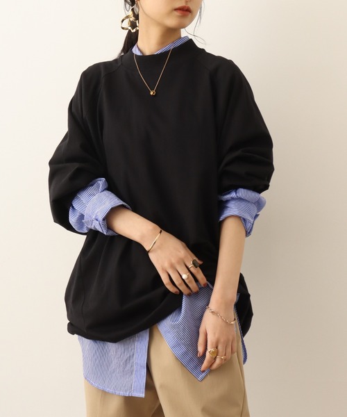 atONE(アットワン)の「atONE オーバーサイズ長袖ラグランTシャツ(Tシャツ/カットソー・レディース・グレイッシュベージュ/オフホワイト/ブラック/チャコールグレー/モカ・4L~5L/M~L/LL~3L)」の11枚目の写真