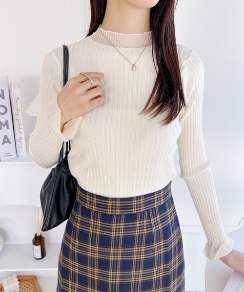 wears(ウェアーズ)の「シアー切替リブニット(ニット/セーター・レディース・ブルー/ホワイト/ピンク/ブラック/アイボリー・FREE)」の6枚目の写真