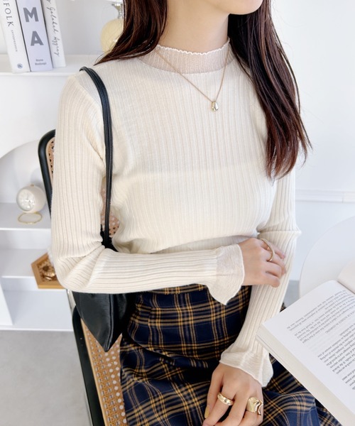wears(ウェアーズ)の「シアー切替リブニット(ニット/セーター・レディース・ブルー/ホワイト/ピンク/ブラック/アイボリー・FREE)」の7枚目の写真