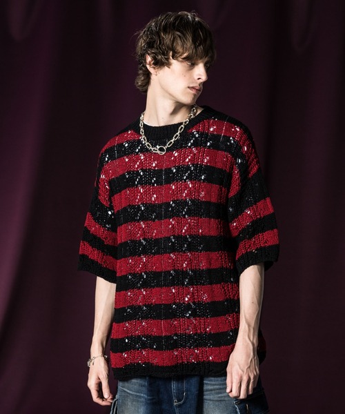 glamb（グラム）の「Short Sleeves Border Knit / ショート