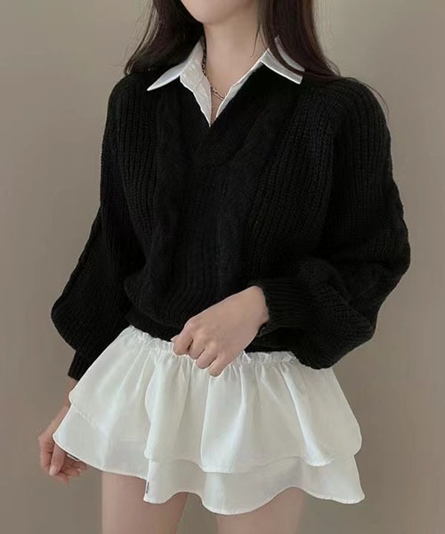 gossip!ロサンゼルス(ゴシップロサンゼルス)の「ワイシャツ襟 ニット(ニット/セーター・レディース・オフホワイト/ブラック・FREE)」の6枚目の写真