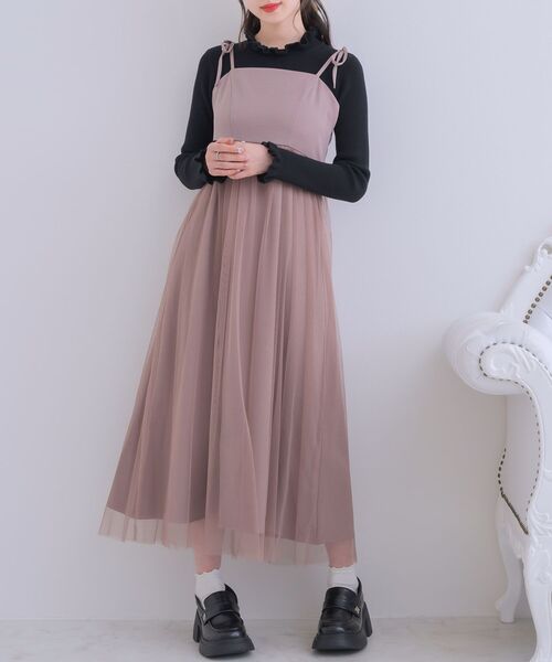 ems excite（エムズエキサイト）の「チュールキャミOP（ワンピース・レディース・ナチュラル/ブラック/ピンク・FREE）」の3枚目の写真