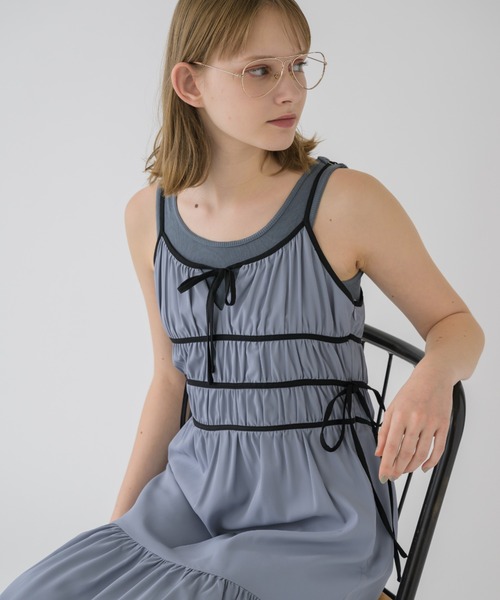 idem（イデム）の「piping ribbon onepiece/パイピングリボンキャミワンピ（ワンピース・レディース・ブルー/ブラック・FREE）」の21枚目の写真