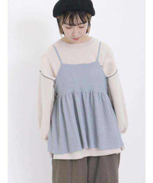 Samansa Mos2(サマンサ モスモス)の「カットジャカードキャミソール(Tシャツ/カットソー・レディース・ブルー/キナリ/チャコールグレー・F)」の3枚目の写真