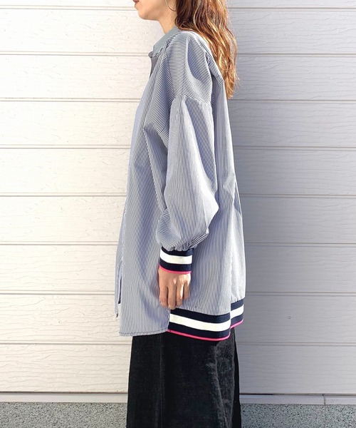 Q（キュー）の「リブドッキングシャツ（シャツ/ブラウス・レディース・ホワイト/ブルー系・MEDIUM）」の10枚目の写真