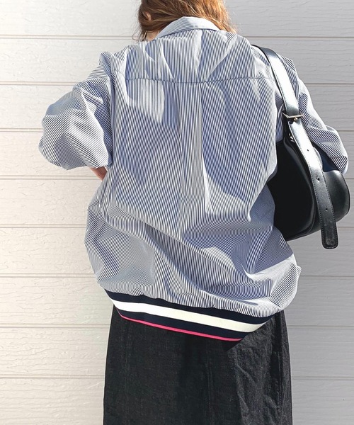 Q（キュー）の「リブドッキングシャツ（シャツ/ブラウス・レディース・ホワイト/ブルー系・MEDIUM）」の7枚目の写真