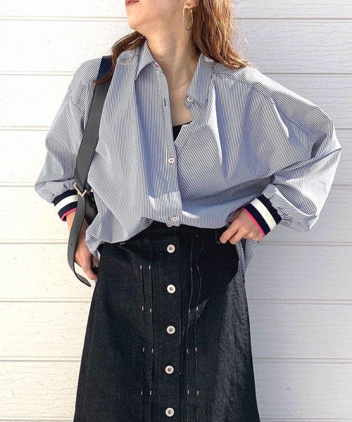 Q（キュー）の「リブドッキングシャツ（シャツ/ブラウス・レディース・ホワイト/ブルー系・MEDIUM）」の12枚目の写真