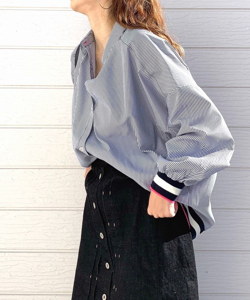 Q（キュー）の「リブドッキングシャツ（シャツ/ブラウス・レディース・ホワイト/ブルー系・MEDIUM）」の13枚目の写真