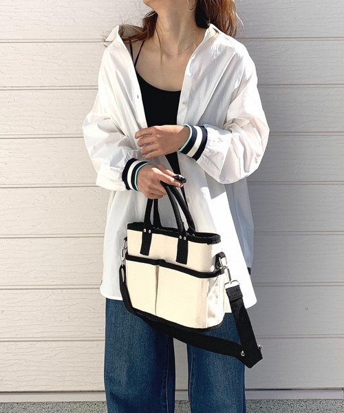 Q（キュー）の「リブドッキングシャツ（シャツ/ブラウス・レディース・ホワイト/ブルー系・MEDIUM）」の9枚目の写真