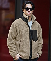シープボアジップアップブルゾン メンズ 中綿ジャケット ポケット付き 春服