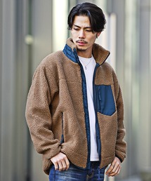 シープボアジップアップブルゾン メンズ 中綿ジャケット ポケット付き 春服