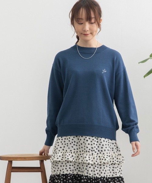 POU DOU DOU(プードゥドゥ)の「ワンポイントとり刺繍ベーシックニット(ニット/セーター・レディース・ベージュ/ブラック/ピンク/ライトグリーン/ブルー・3)」の7枚目の写真